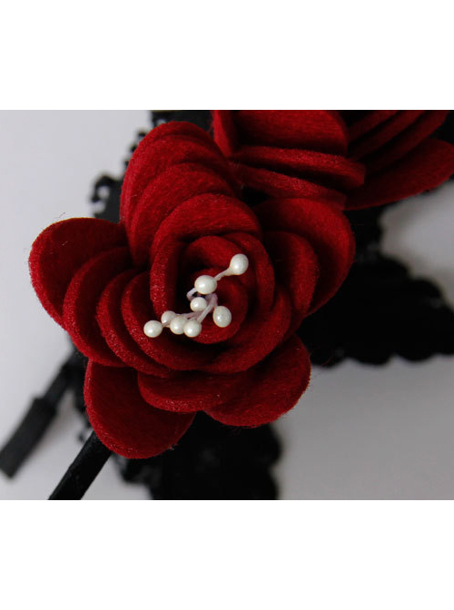 Red Rose Black Lace Gothic Lolita Headband