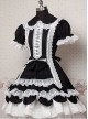 Black and White Puff Short Sleeves Ruffle Bow Lolita Dress