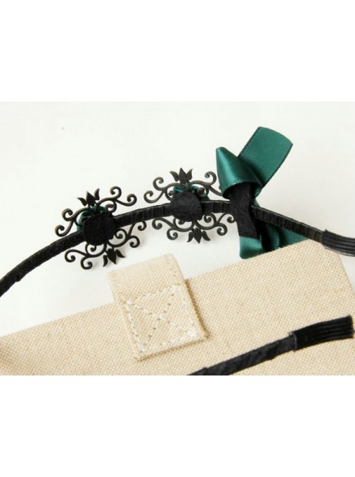 Retro Dark Green Rose And Bowknot Handmade Lolita Headband