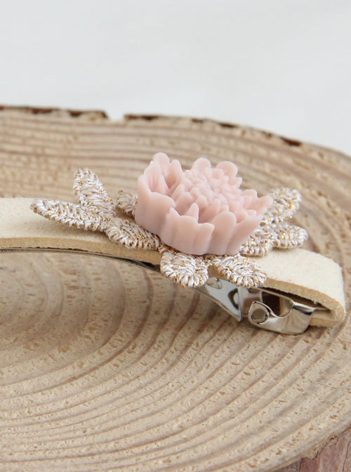 Retro Pink Resin Flower Girls Lolita Hairpin