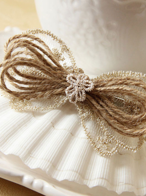 Elegant Light Gold Lace Bowknot Women Lolita Hairpin