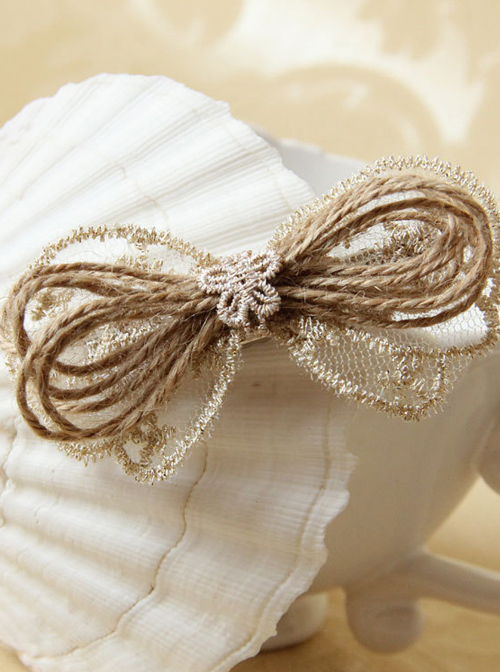 Elegant Light Gold Lace Bowknot Women Lolita Hairpin