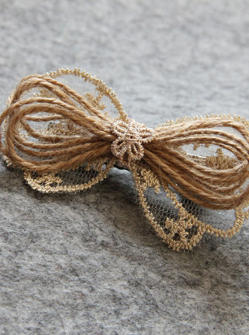 Elegant Light Gold Lace Bowknot Women Lolita Hairpin