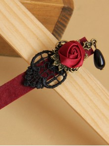 Black Lace Red Rose Black Pearl Pendant Girls Handmade Lolita Hairpin