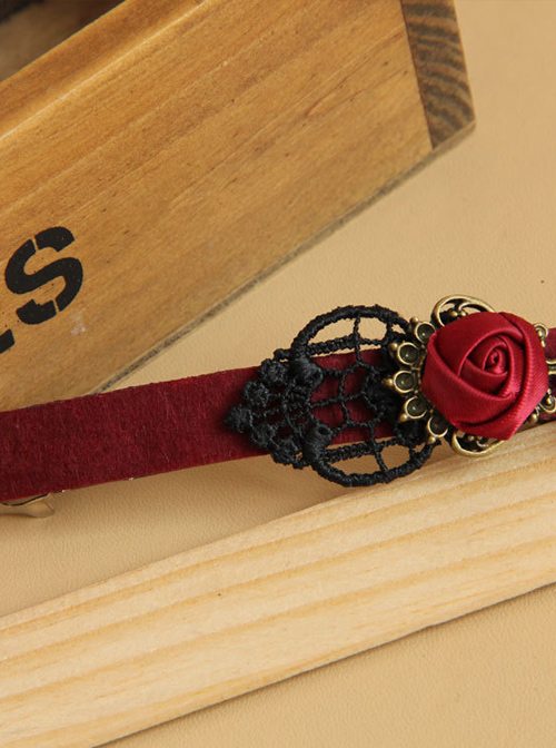 Black Lace Red Rose Black Pearl Pendant Girls Handmade Lolita Hairpin