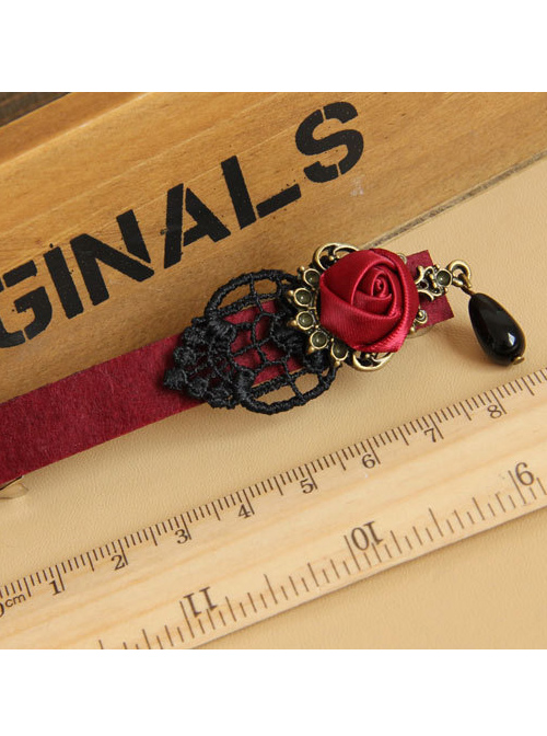 Black Lace Red Rose Black Pearl Pendant Girls Handmade Lolita Hairpin