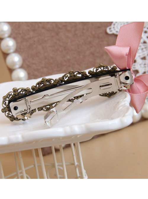 Elegant Pink Bowknot Classical Pearl Girls Lolita Hairpin