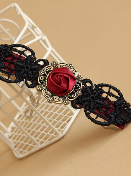 Black Lace Red Rose Gothic Lolita Hairpin