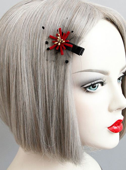 Lovely Handmade Red Floral Girls Lolita Hairpin