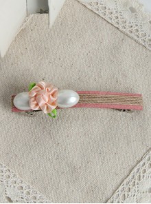 Cute White Pearls Pink Flower Girls Lolita Hairpin