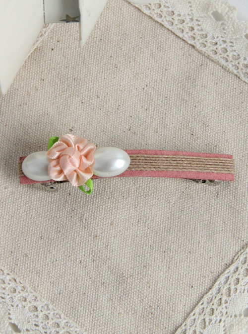 Cute White Pearls Pink Flower Girls Lolita Hairpin