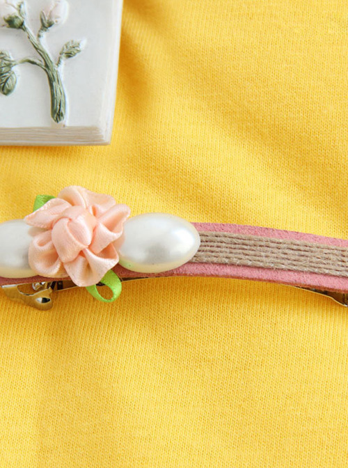 Cute White Pearls Pink Flower Girls Lolita Hairpin