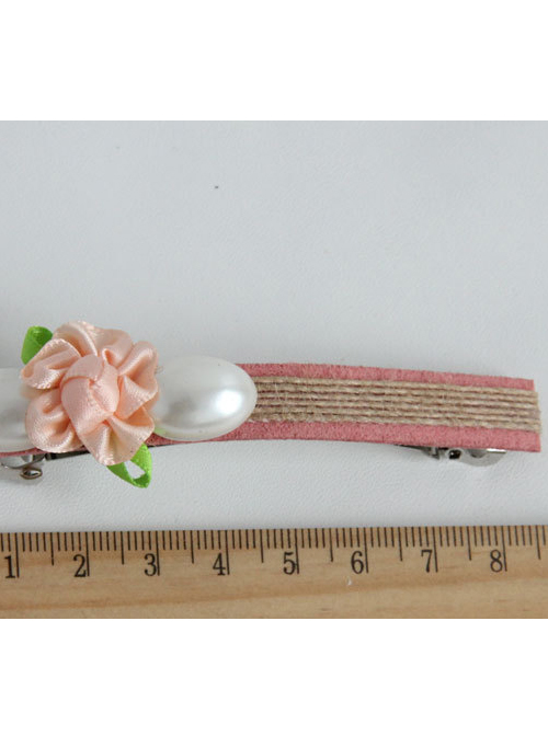 Cute White Pearls Pink Flower Girls Lolita Hairpin