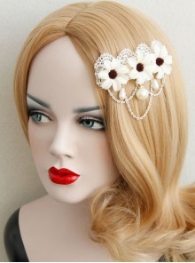 Elegant White Lace Flowers Lolita Hairpin