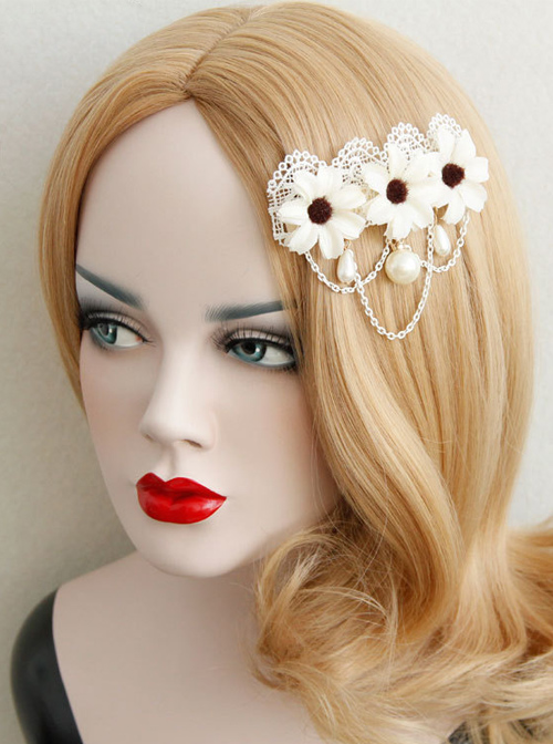 Elegant White Lace Flowers Lolita Hairpin