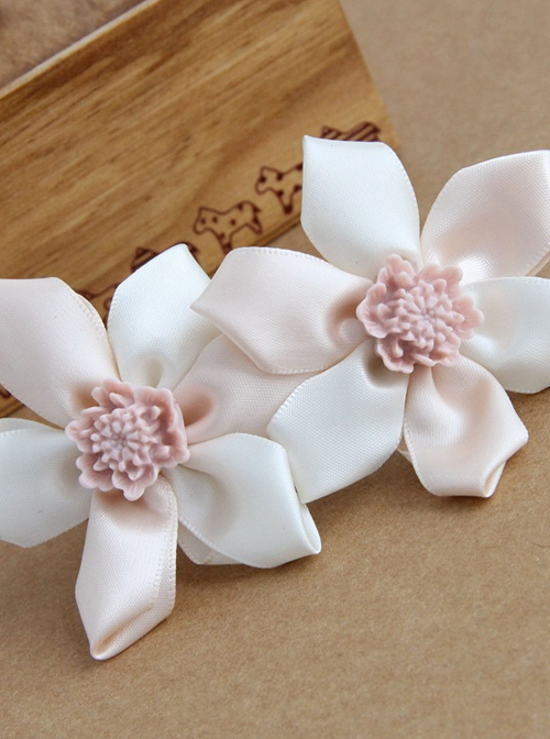 Pink Resin And Ribbon Flower Elegant Lolita Hairpins