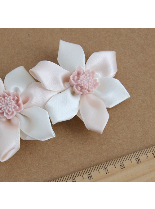 Pink Resin And Ribbon Flower Elegant Lolita Hairpins