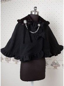 Cashmere Black Ruffle Bow Lolita Cape