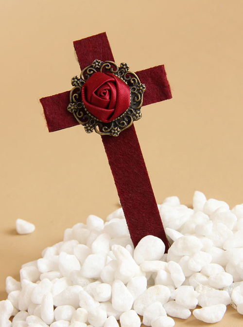 Gothic Wine Red Rose Cross Vampire Lolita Hairpin