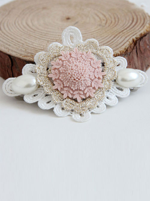 Heart Shape Lace Flower pearl Lolita Hairpin