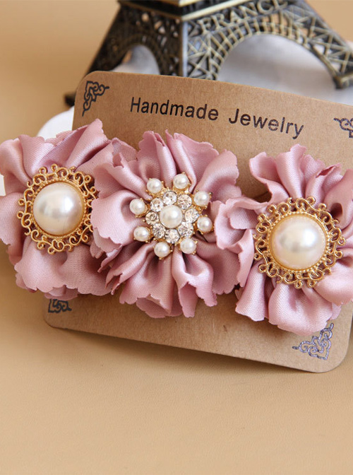 Palace Style Pink Cloth Pearl Flowers Lolita Hairpin