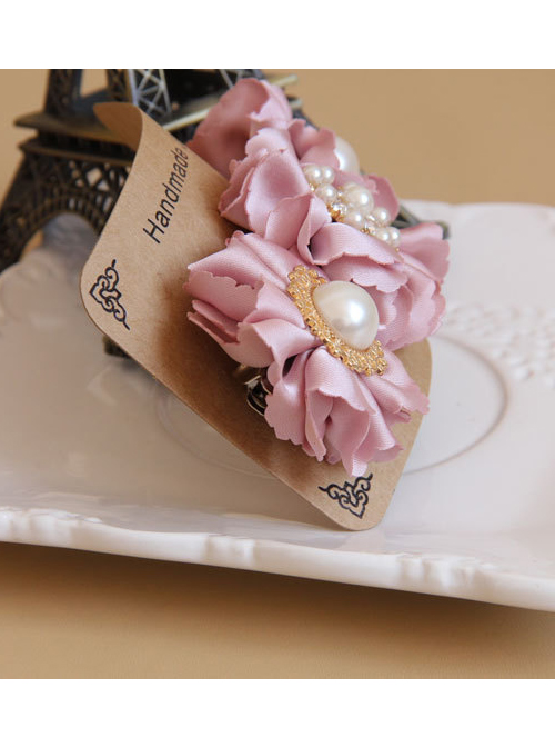 Palace Style Pink Cloth Pearl Flowers Lolita Hairpin