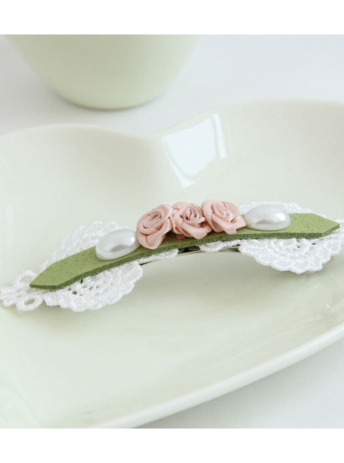 Pearl Lace Rose Girls Handmade Lolita Hairpin