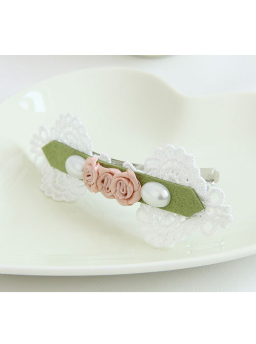 Pearl Lace Rose Girls Handmade Lolita Hairpin