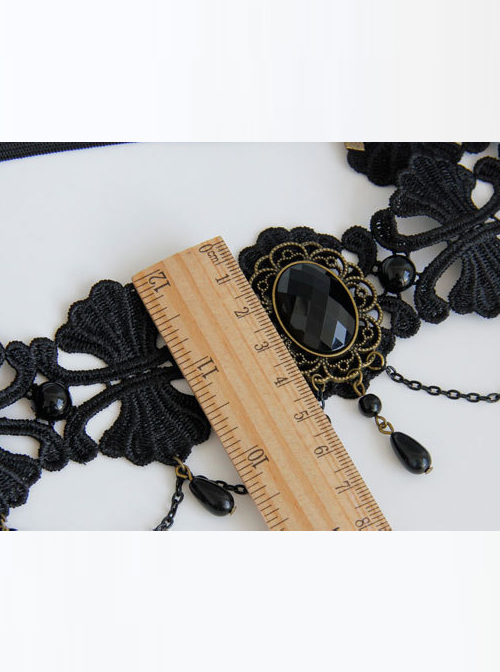 Black Lace Resin Rhinestones Pendant Lolita Headband