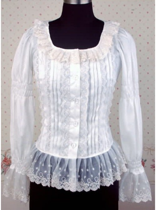 White Long Sleeves Lace Lolita Shirt