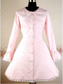 Pink Long Sleeves Round Collar Bow Lolita Coat