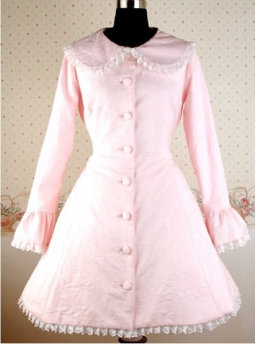 Pink Long Sleeves Round Collar Bow Lolita Coat