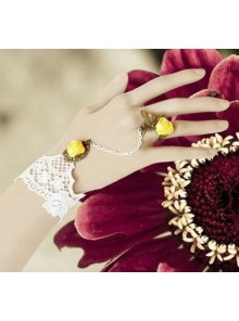 White Lace Yellow Floral Lolita Bracelet And Ring Set