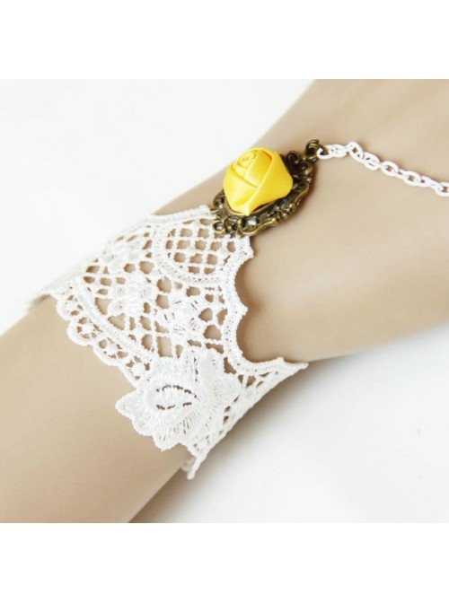 White Lace Yellow Floral Lolita Bracelet And Ring Set