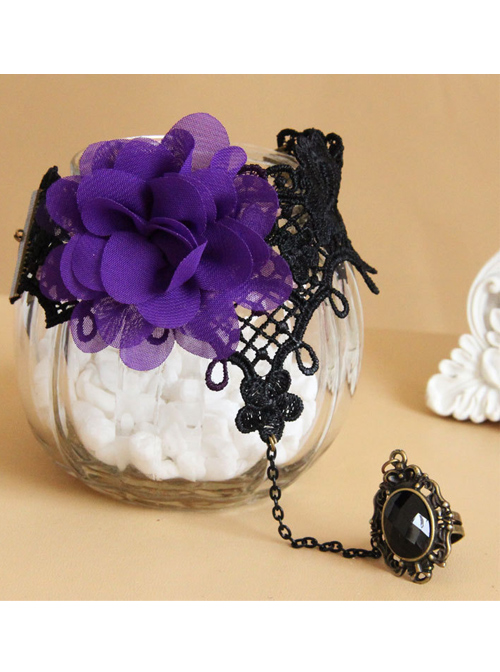 Gothic Black Lace Lolita Bracelet And Ring Set