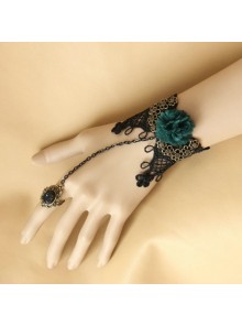 Classic Black Lace Rococo Floral Lady Lolita Bracelet And Ring Set