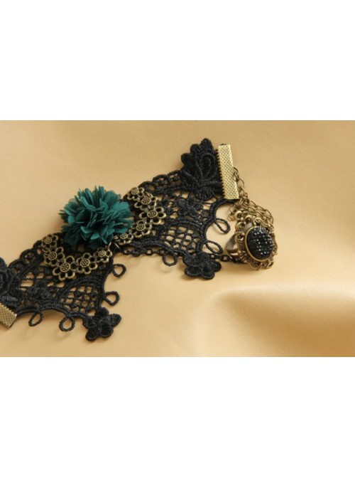 Classic Black Lace Rococo Floral Lady Lolita Bracelet And Ring Set