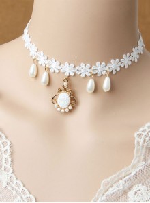 Christmas Gift Snowflake Pendant Lace Pearl Lolita Choker