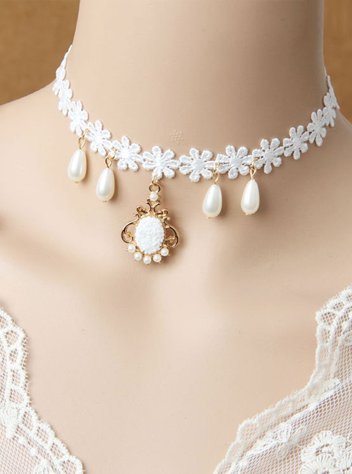 Christmas Gift Snowflake Pendant Lace Pearl Lolita Choker