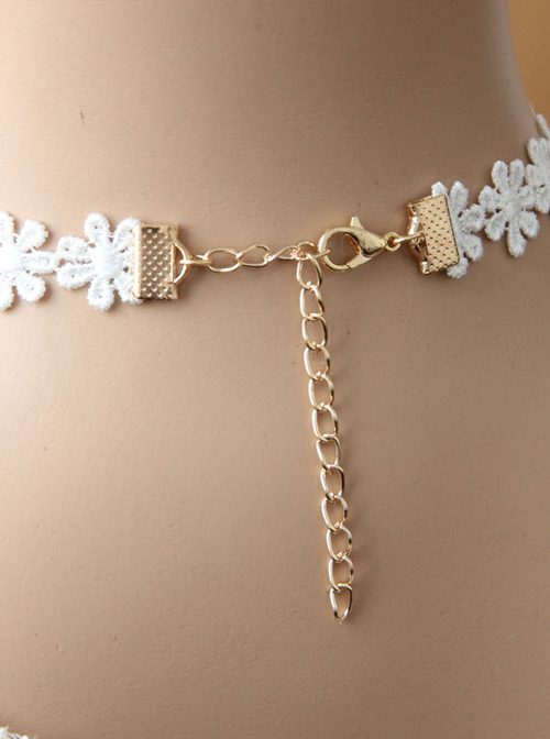 Christmas Gift Snowflake Pendant Lace Pearl Lolita Choker