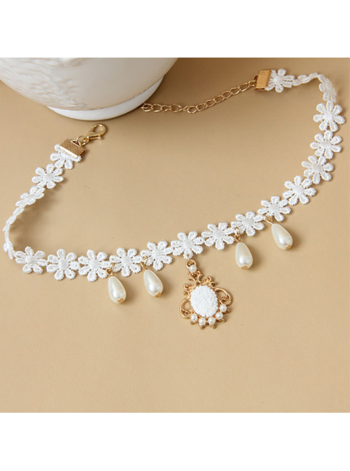 Christmas Gift Snowflake Pendant Lace Pearl Lolita Choker