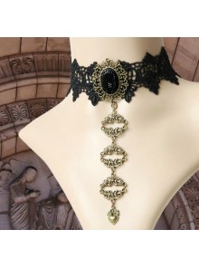 Retro Gothic Black Lace Queen Lolita Necklace