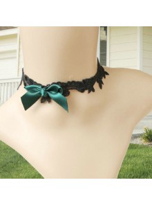 Retro Dark Green Bow Floral Lolita Choker