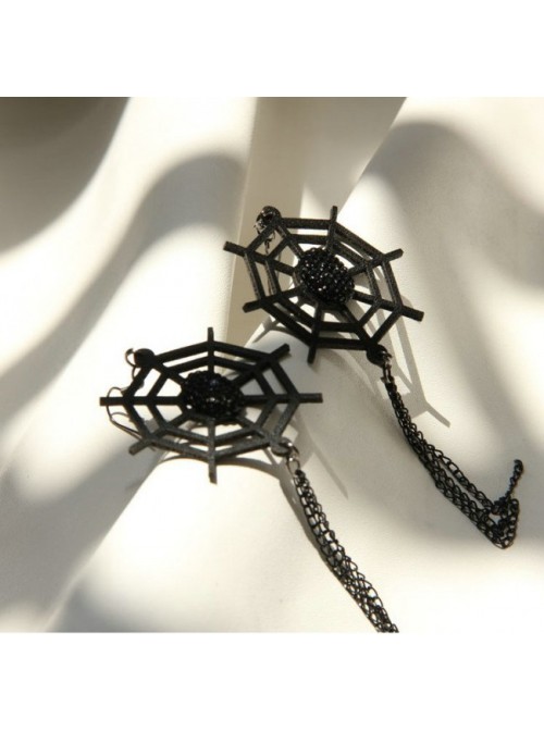 Handmade Retro Black Cobweb Lolita Earrings