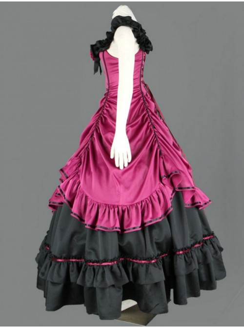 Sleeveless Pink And Black Floral Double-Layer Cotton Lolita Prom Dress