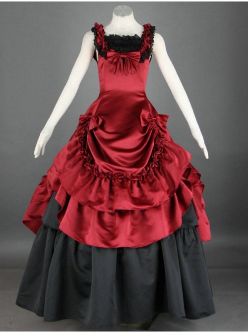 Sleeveless Red And Black Floral Double-Layer Cotton Lolita Prom Dress