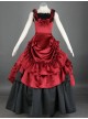 Sleeveless Red And Black Floral Double-Layer Cotton Lolita Prom Dress