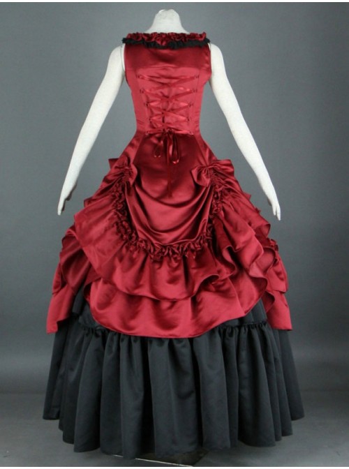 Sleeveless Red And Black Floral Double-Layer Cotton Lolita Prom Dress