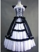 White & Black Cuff Sleeves Bandage Ruffled Cotton Gothic Lolita Dress