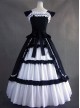 White & Black Cuff Sleeves Bandage Ruffled Cotton Gothic Lolita Dress